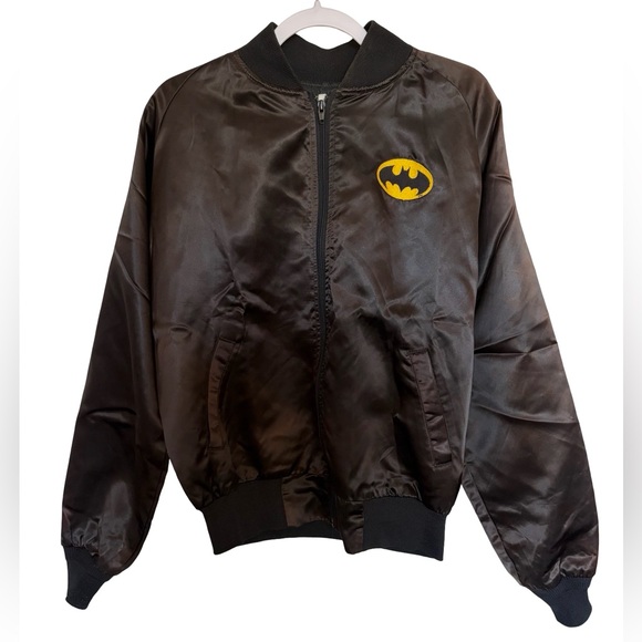 RARE! Vintage Batman Logos Unlimited Bomber Black Satin Large - Picture 3 of 13